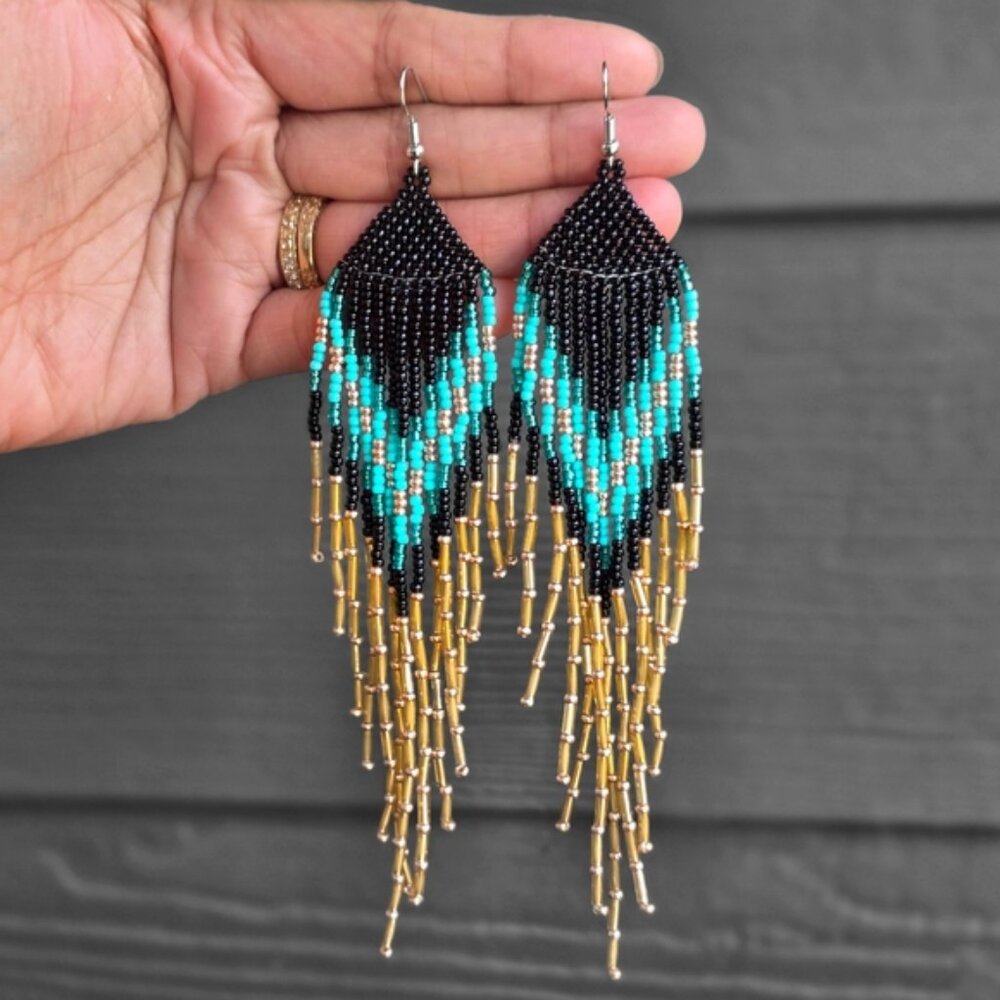 Handmade Daya Beaded Earrings Fringe Tribal Jewelry Dangle Boho Y2K Western
